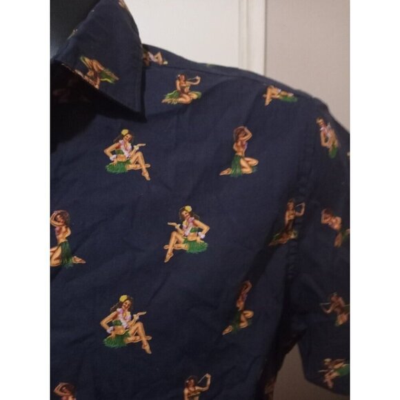 New Men's Zip Code Ricky Singh Short Sleeve Blue Button Up Shirt Small S All Ove - Picture 6 of 11